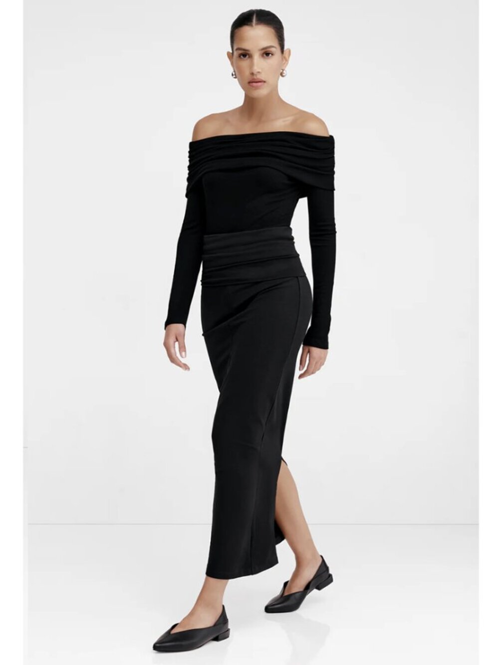 Marcella Belmont Maxi Straight Skirt M Black French Terry Staple Office Career